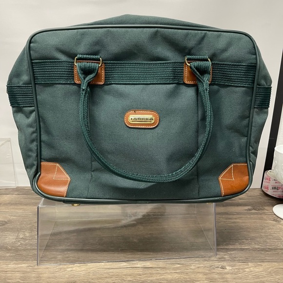 Jaguar Green Canvas Laptop Bag Briefcase Travel Work Bag Faux Leather Trim - Picture 14 of 15